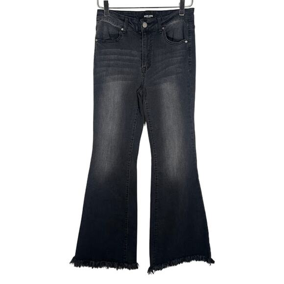 Black Label C'est Toi Women's Jeans 7 Black Denim Flare Mid Rise Raw Hem - Picture 1 of 7